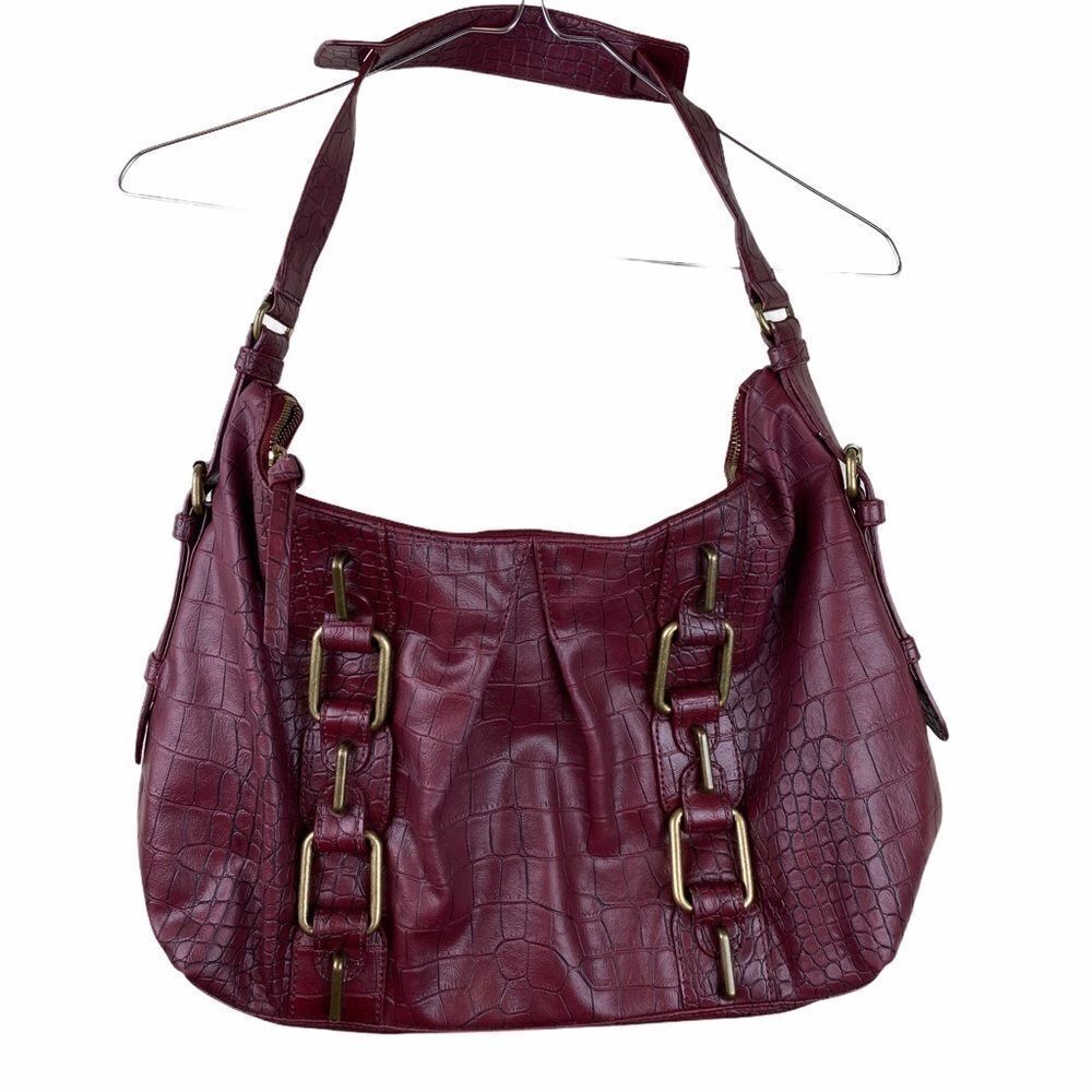 Kate Landry Red Crocodile Skin with Chain Detail